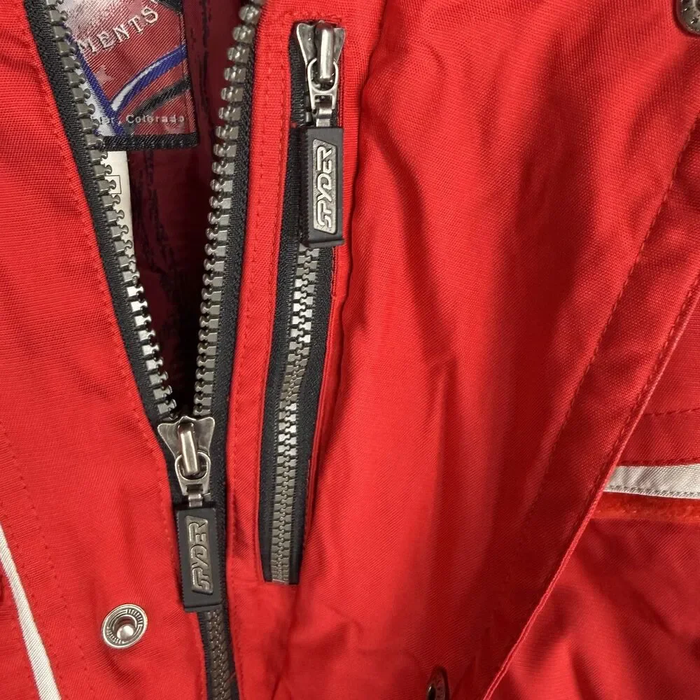 Vtg Spyder Jacket Mens Large Red Thinsulate Spiderweb Embroidered Ski Parka Hood